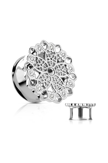 Oceľový tunel strieborný s filigránovými zdobením (Veľkosť 10 mm)