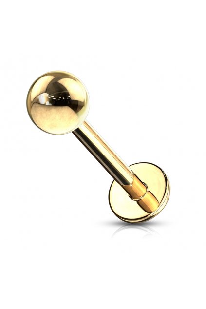 Zlatá labreta s kuličkou z chirurgické oceli