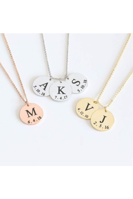 Oceľový náhrdelník s rytinou písmena a dáta (Farba Rosegold, Počet príveskov 1, Druh písma font 1)