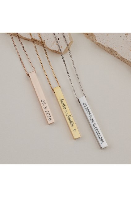 Ocelový náhrdelník s rytinou bar s vlastním textem datem souřadnicemi gravírovaný