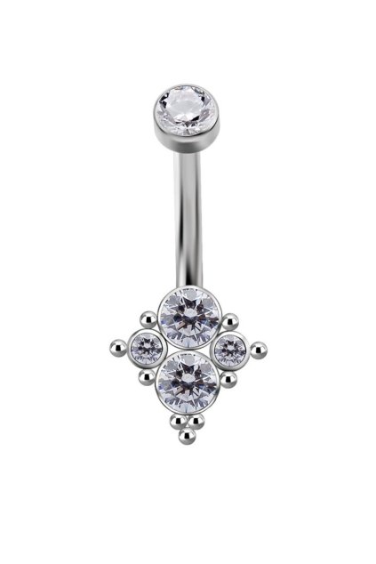 Titánový piercing do pupku s vnútorným závitom s prémiovými zirkónmi č.1 (Dĺžka / Priemer 8 mm)