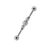 Titanová činka č. 2 pre Industrial piercing s vnútorným závitom a čírymi prémiovými zirkónmi (Veľkosť 1,6 mm, Veľkosť koncovky 5 mm, Dĺžka / Priemer 34 mm)