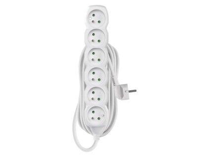 Extension cable 5 m / 6 sockets / white / PVC / 1.5 mm2