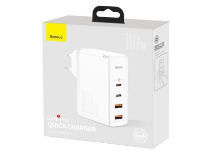 1423539 baseus travel charger gan2 pro quick wall charger c c u u pd 3 0 qc 4 0 100w eu white ccgan2p l02