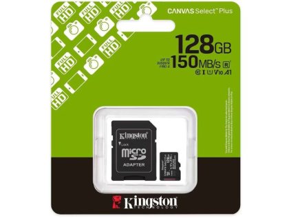 1483458 kingston microsd card canvas select plus 128gb class 10 adapter sdcs3 128