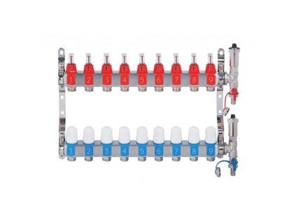 Stainless steel square manifold with automatic venting - 9 way