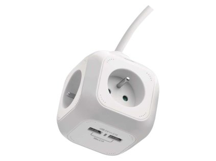 86195 4 predlzovaci kabel kocka 1 9 m 4 zasuvky biely pvc s usb 1 mm2