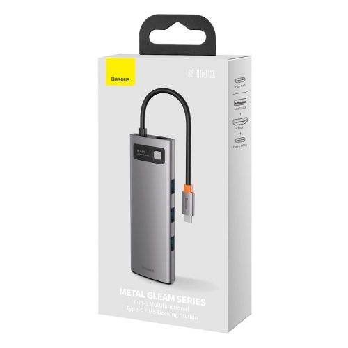 828821 baseus hub metal gleam series 8 in 1 multifunctional type c to pd 4k hd usb3 0 docking station gray cahub cv0g