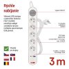 Extension cable 3 m / 5 sockets / with switch / white-grey / 1×USB-A + 1×USB-C / 1.5 mm2