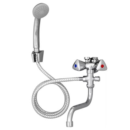 HAKL 008 háromutas kisnyomású csaptelep, klasszikus, kombinált kar + zuhany, kar 18cm, tömlő 150cm, króm