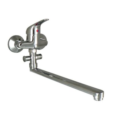 falra szerelhető kádcsaptelep a lakossági maghoz egyenesen öntött 30 cm-es kifolyókarral, tartozékok nélkül, 100 mm-es távolság, FORUM