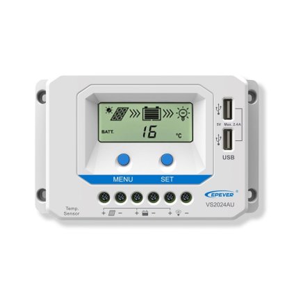 Epever VS2024AU szolár PWM vezérlő, 12/24V, 20A LCD kijelzővel VS sorozat