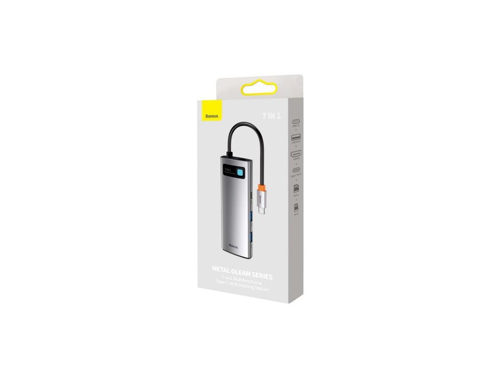 Baseus HUB Metal Gleam series 7-in-1 Multifunctional (Type-C to 2x USB 3.0, PD 100W / HDMI 4K 30Hz / RJ45 1Gbps, Type-C basic) Gray (WKWG020113)