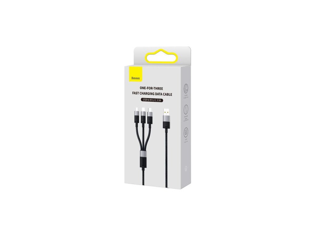 Baseus Universal Cable StarSpeed 3-in-1 Fast Charging Data Cable (USB to Micro + Lightning + Type-C) 3.5A 1.2m, Black (CAXS000001)