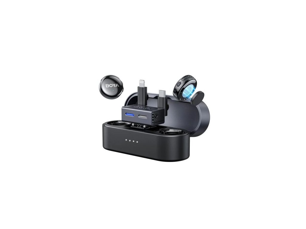 BOYA Microphone Wireless BOYALINK 3-01, 2.4GHz, AI Noise Cancellation, with 2 transmitters and 2 receivers (Type-C, Lightning) Black EU