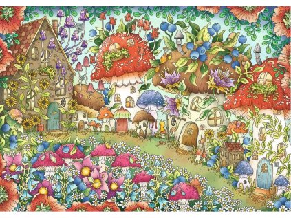 RAVENSBURGER Puzzle Roztomilé houbové domečky na květinové louce 1000 dílků