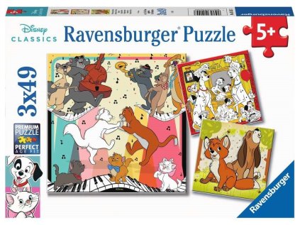 RAVENSBURGER Puzzle Disney Classics: Zvířátka v dobré náladě 3x49 dílků