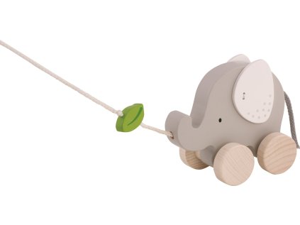 GOKI Dřevěný tahací slon s lístkem