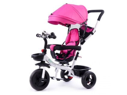 ECOTOYS Tříkolka se stříškou a vodící tyčí - růžová