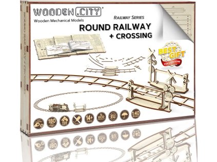 WOODEN CITY 3D puzzle Kruhové koleje s přejezdem 159 dílků