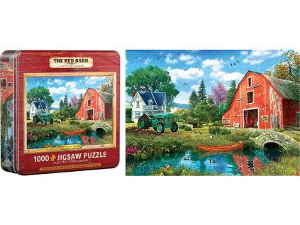 EUROGRAPHICS Puzzle v plechové krabičce Červená stodola 1000 dílků