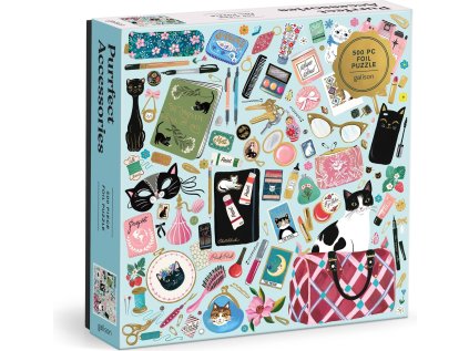 GALISON Metalické čtvercové puzzle Kočičí doplňky 500 dílků