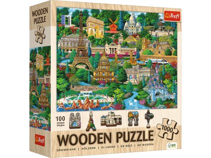 TREFL Dřevěné puzzle Slavná francouzská místa 1000 dílků