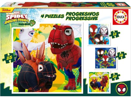 EDUCA Puzzle Spidey a jeho úžasní přátelé: Dino-web 4v1 (12,16,20,25 dílků)