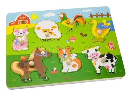 VIGA Dřevěná vkládačka se zvuky Domácí zvířátka