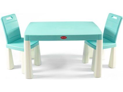 plastovy stolek s zidlemi modro bily 214849