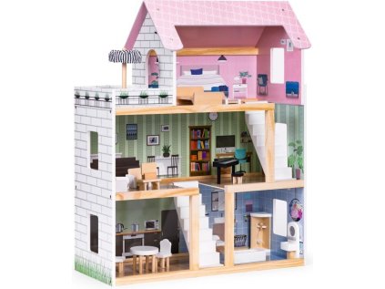 ECOTOYS Třípatrový domeček pro panenky s terasou