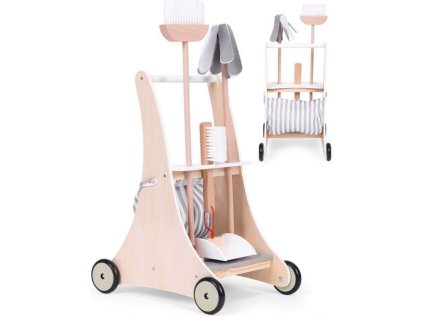 ECOTOYS Dřevěný úklidový vozík s příslušenstvím