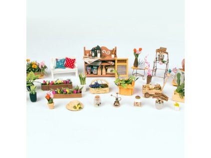 RoboTime 3D drevená skladačka Miniatúra domčeka Záhradná terasa