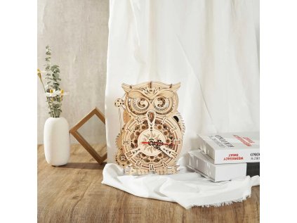 RoboTime 3D drevená mechanická skladačka Sovie hodiny