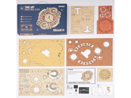 RoboTime 3D drevená mechanická skladačka Hodiny s kalendárom