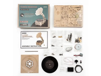 RoboTime 3D drevená mechanická skladačka Gramofón (elektrický pohon)