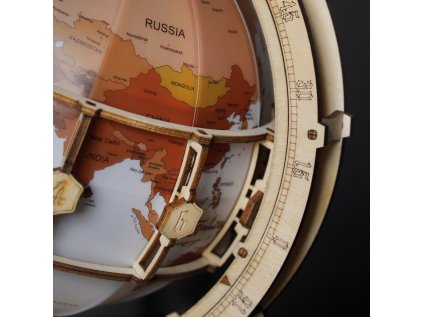 RoboTime 3D drevená mechanická skladačka Svietiaci glóbus