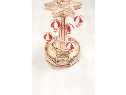 RoboTime 3D drevená skladačka hracej skrinky Kolotoč s padákmi