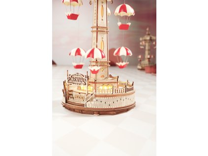 RoboTime 3D drevená skladačka hracej skrinky Kolotoč s padákmi