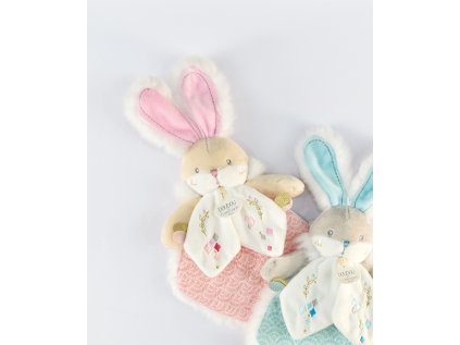 Doudou Darčeková sada - tyrkysový plyšový zajačik a púzdro na plienky