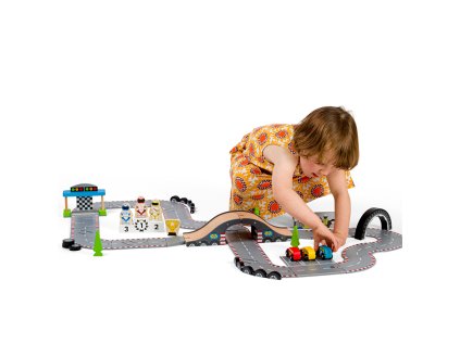 Bigjigs Rail Drevená autodráha závodný deň