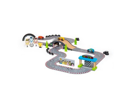 Bigjigs Rail Drevená autodráha závodný deň