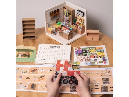 RoboTime 3D drevená skladačka Miniatúra domčeka Fascinujúce kníhkupectvo