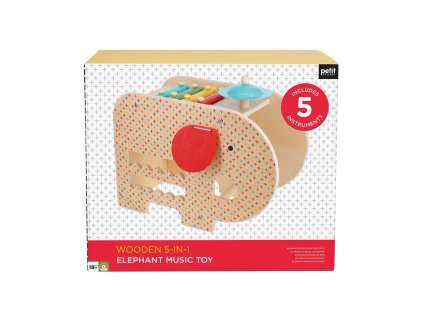 Petit Collage Drevený hudobný slon 5v1