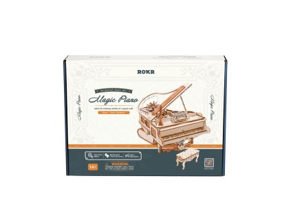 RoboTime 3D drevená skladačka hracej skrinky Kúzelné piano (mechanický pohon)