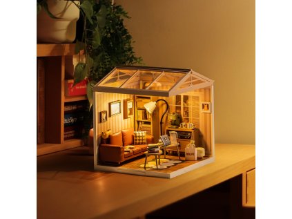 RoboTime 3D drevená skladačka Miniatúra domčeka Útulná obývacia izba