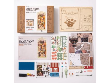 RoboTime 3D skladačka Zarážka na knihy Miniatúra domčeka Kvetinový kútik