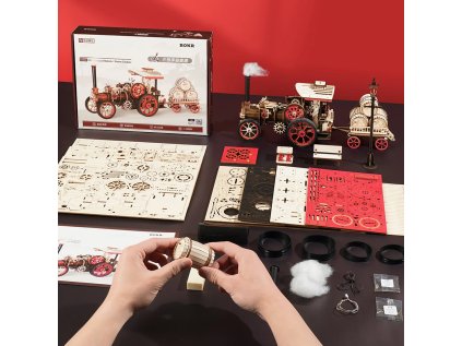 RoboTime 3D drevená mechanická skladačka Parný stroj