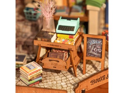RoboTime 3D drevená skladačka Miniatúra domčeka Kníhkupectvo na rohu