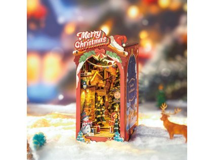RoboTime 3D skladačka Zarážka na knihy Miniatúra domčeka Vianočná ulička